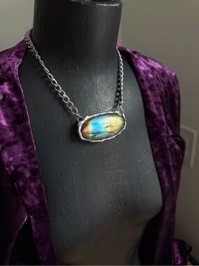 Labradorite Statement Necklace - Crystal jewelry biker rocker style necklace